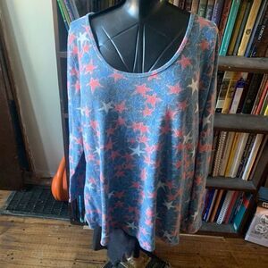 Lularoe Americana scoop neck stars 3x flowy long sleeve tee